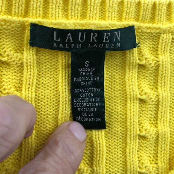 Lauren Ralph Lauren Womens Sweater Small Yellow Cable Knit V-Neck Pullover Cozy - Picture 3 of 12